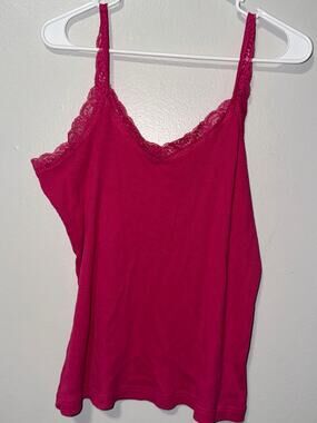 Via Touch Pink Ribbed Camisole Lace Trim Stretch Straps